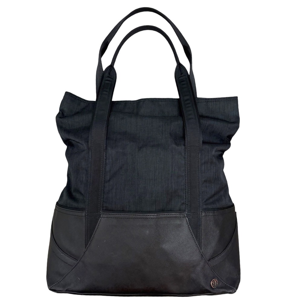 Lululemon Tote Bag Mixed Media Faux Leather Black Athleisure Gym Travel OS